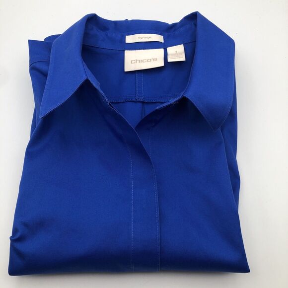 CHICO’S Blue Cotton 3/4 Sleeve Button Down Celisa Shirt Size 1 - Picture 8 of 9